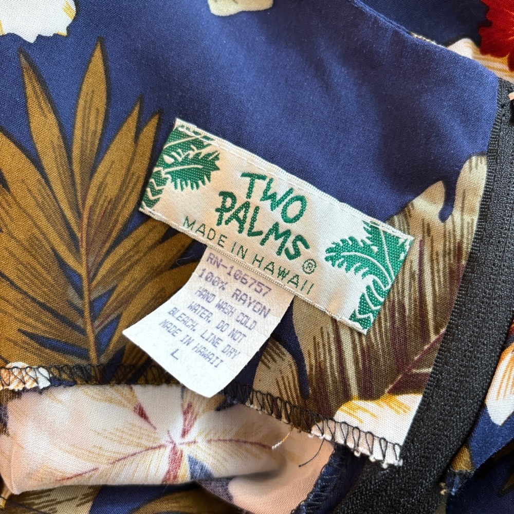 ❤️ VTG TwoPalms Hawaii Navy Floral Sarong Dress Faux Wrap Midi Boho Tropical L - Picture 5 of 10
